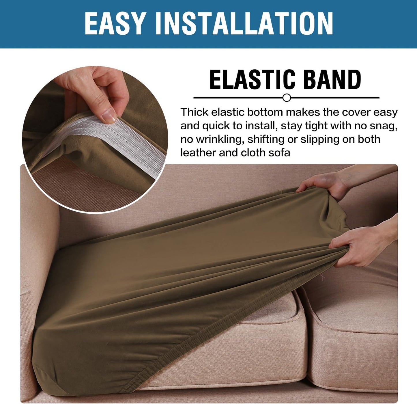 H.VERSAILTEX Velvet Stretch Couch Cushion Cover Plush Cushion Slipcover for Chair Loveseat Sofa Cushion Furniture Protector Seat Cushion Sofa Cover (3 Piece XL Sofa Cushion Covers, Bronze Brown)