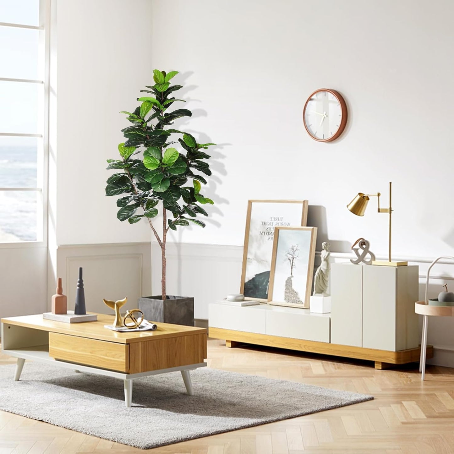 Artificial Fiddle Leaf Fig Tree - 6.5ft Faux Ficus Lyrata Plant with 108 Fiddle Leaves Fake Fig Silk Tree in Pot Artificial Tree for Indoor Outdoor Home Office Perfect Housewarming