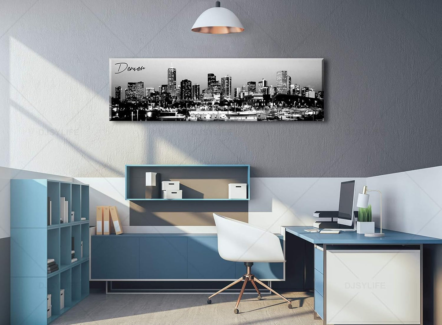 Black and White Wall Art Denver Skyline Cityscape Skyscrapers Canvas Print Painting Landscape USA City Buildings Pictures Modern Artwork for Man Room Office Living Room Decoration 13.8"x47.3"