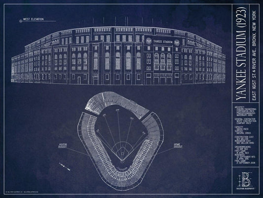 Old Yankee Stadium (1923) Blueprint Style Print