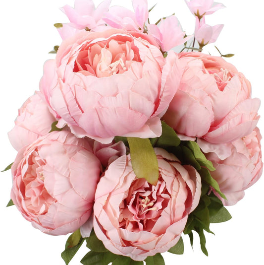 Duovlo Springs Flowers Artificial Silk Peony Bouquets Wedding Home Decoration,Pack of 1 (Spring Light Pink)