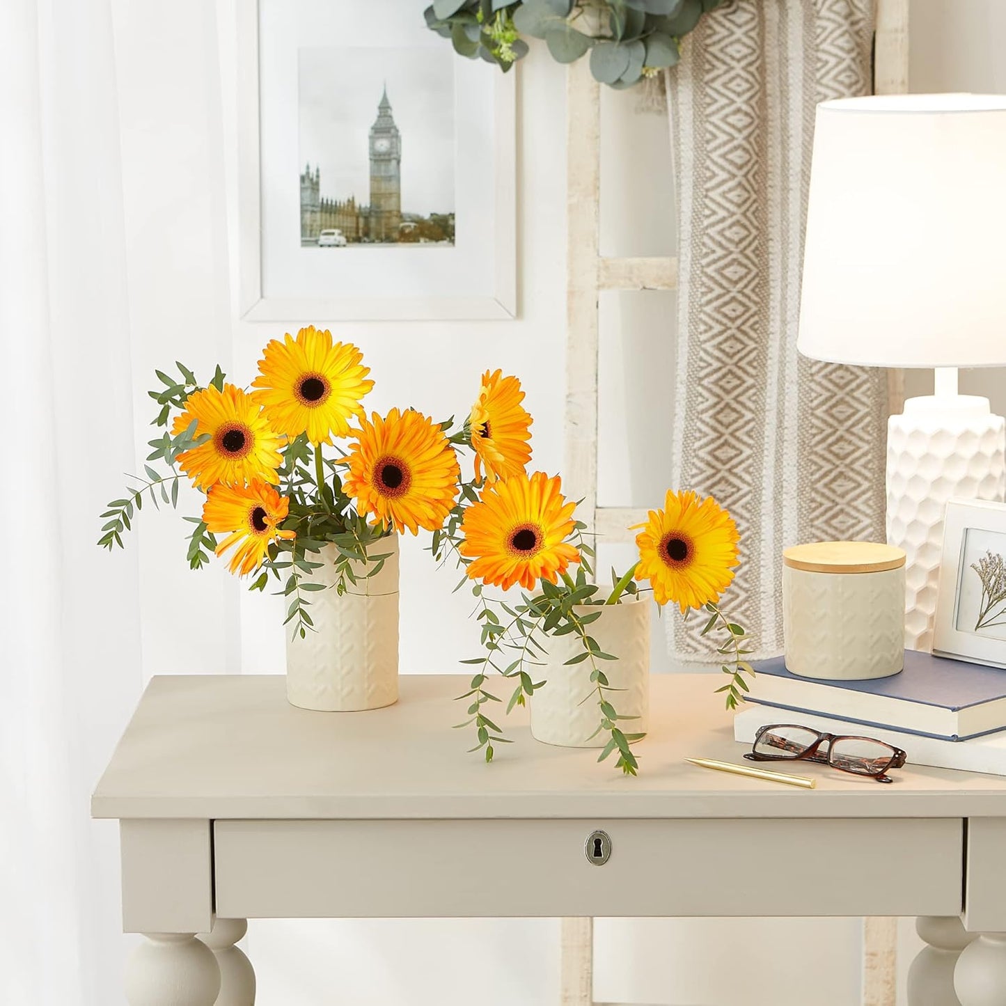 DII Kitchen Accessories Collection, Textured Matte Ceramic Canister Set, Antique White, Vine, 3 Piece