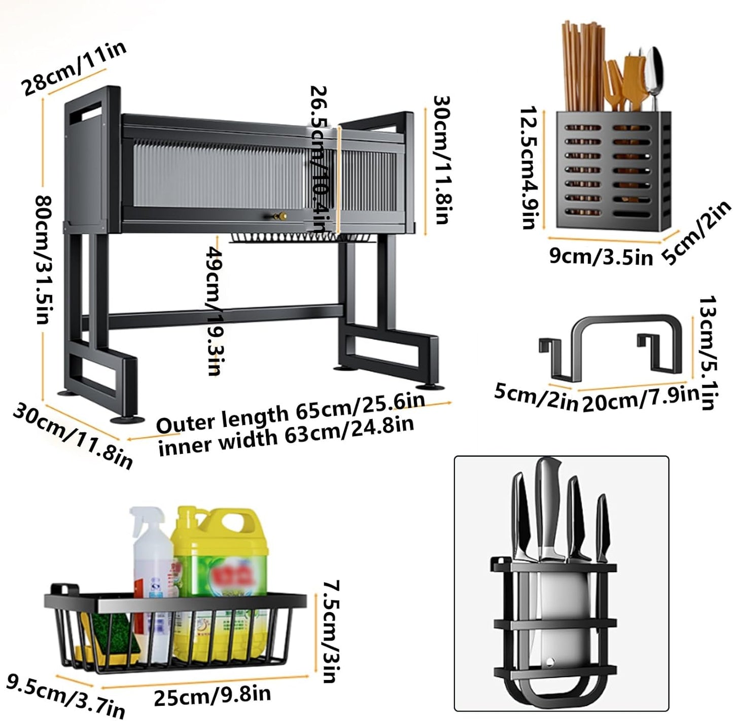 Home Furnishing Over The Sink Dish Drainer Drying Rack 3 Tier Over Sink Dish Rack for,oversink Dish Dry Rack,Space Saving Dish Drying Rack,Kitchen Sink Organizer countertop(Black,65cm/25.6in)