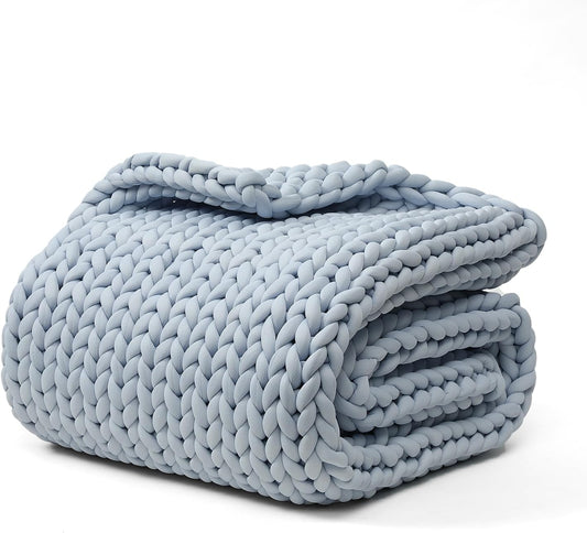 YnM Cooling Chunky Throw Blanket, Medium-Weight, Hand Knitted, Skin Friendly, Ventilated and Breathable, Machine Washable, Home Décor Piece for Couch, Sofa and Bed (Azure Blue, 60x80 Inch)
