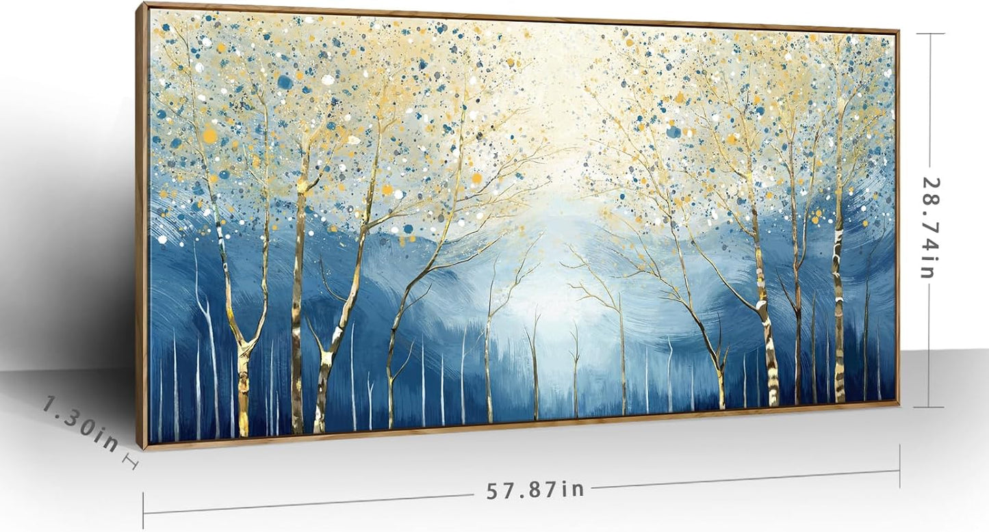 amatop Extra Large Framed Wall Picture for Living Room Abstract Forest Canvas Art Print Modern Landscape Tree of Life Picture Oversized Birch Artwork Bedroom Home Office Decor Blue Orange 58x29 Inch