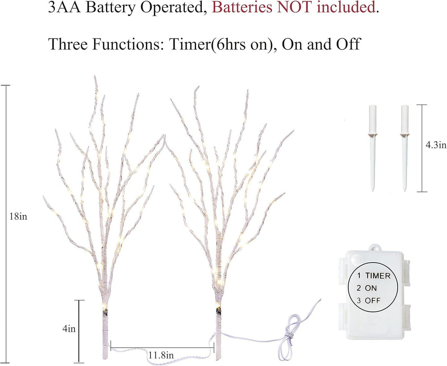 Birchlitland Lighted Birch Branches with Timer Battery Operated 18IN 70L Warm White LED Fairy Lights, Artificial Decorative Branch Lights for Home and Holiday Decoration Indoor Outdoor