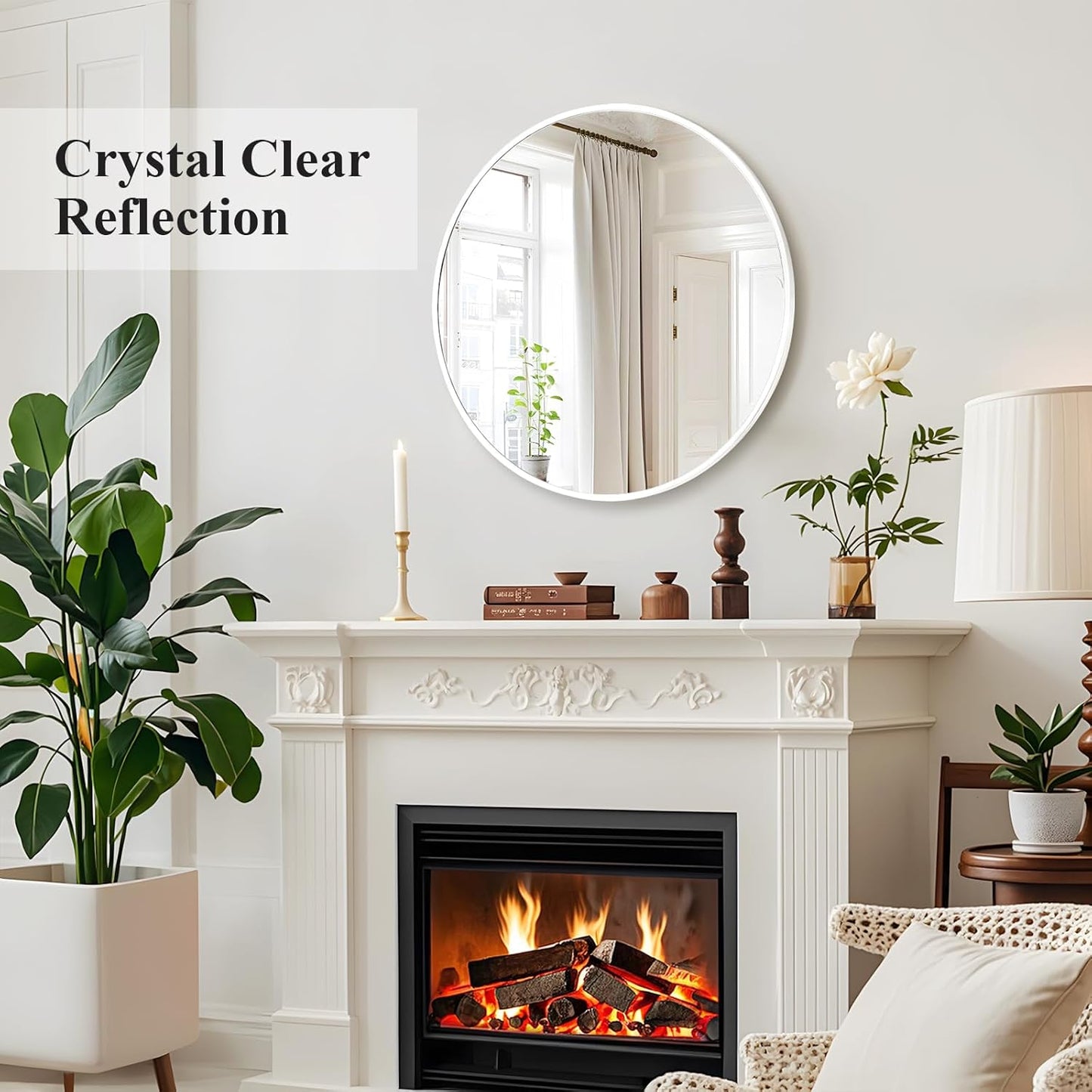 Fabuday White Circle Mirror for Wall 24 inch - Round Mirror for Bathroom, Entryway, Living Room, Hallway, Vanity Decor, Big Matte Metal Frame Mirrors