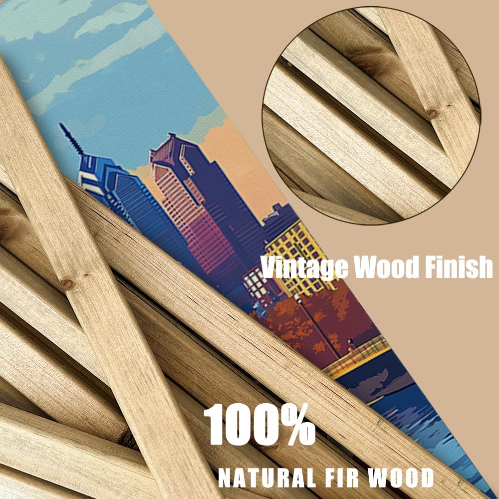 WREVERW Vintage Philadelphia Poster Canvas Print with Wooden Hanger Frame, Featuring Skyline and Schuylkill River, Wall Art for Home and Office Decor, 16x23 inches