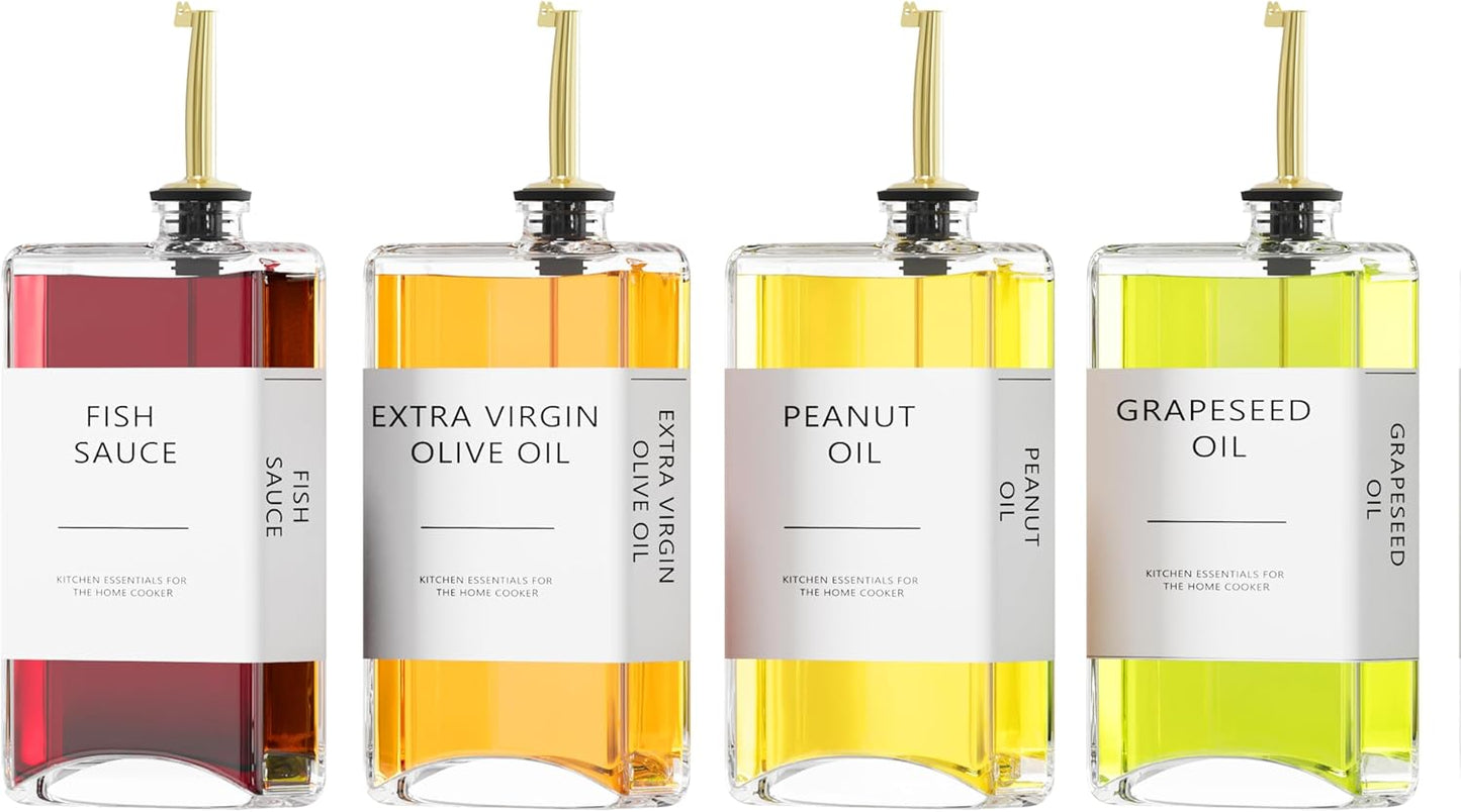 Kitchen Cooking Oil Dispenser Set, Olive Oil & Vinegar Bottles, Soy Sauce Dispenser - 4 Pieces, Gold, Elegant Book Design, Durable, Leak-Proof, Easy-Pour Spouts, Perfect for Kitchen, Dining Table