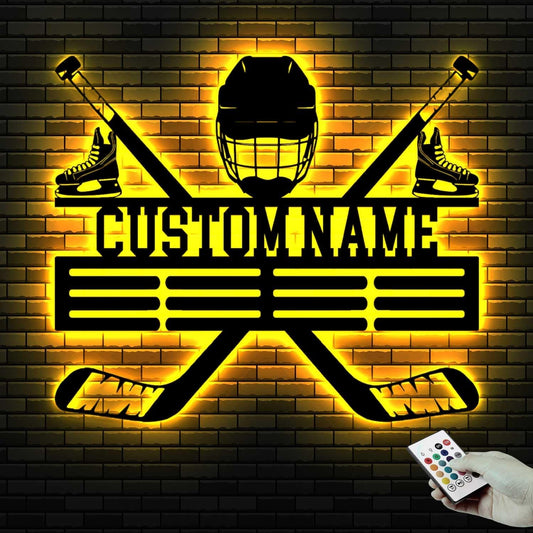 Custom Hockey LED Wall Sign - Personalized Skate & Goalie Mask Neon Light Custom Name Sign, Hockey Decor for Boys Room, Man Cave, Locker Room, Players, Coaches, Sports Fans
