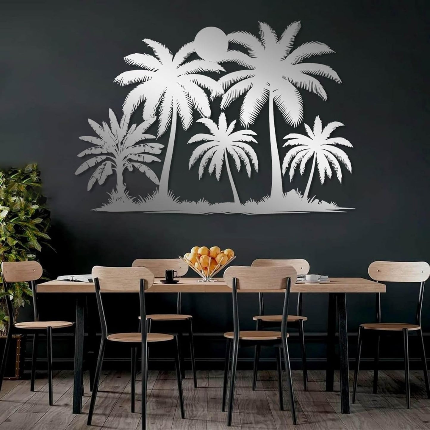 Tuglona Metal Palm Tree with Sunset Wall Decor, Tropical Palm Tree Metal Wall Art, Tropical Wall Decor, Sun Wall Art, Beach Wall Decoration, Coastal Trees Wall Hanging (Gold, 35"x25"/90x62cm)