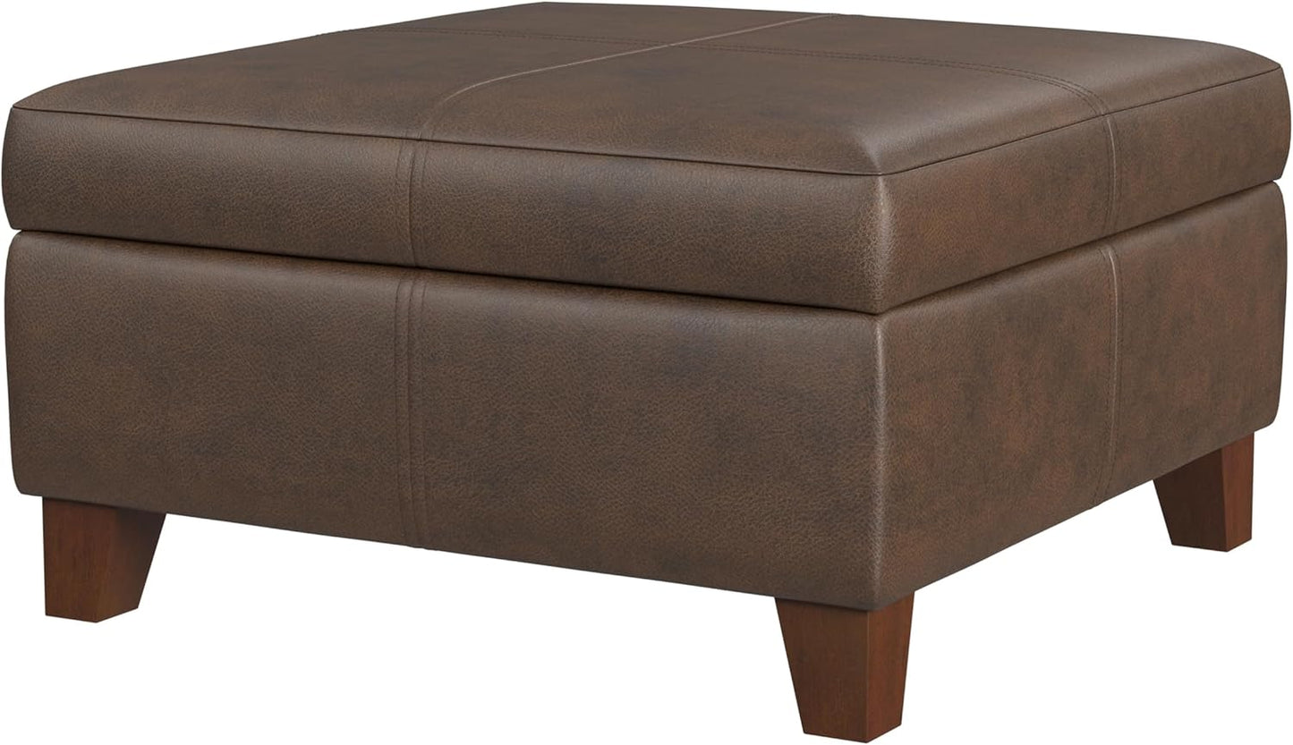 HomePop Home Decor |K2380-E910 | Luxury Large Faux Leather Square Storage Ottoman | Ottoman with Storage for Living Room & Bedroom, Brown Faux Leather