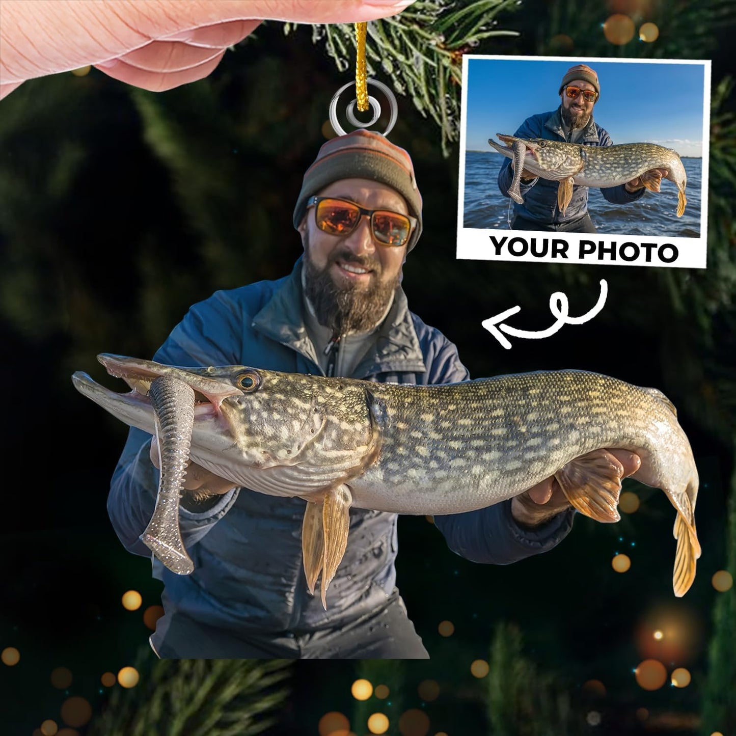 DOPTIKA Personalized 2D Fishing Ornaments for Christmas Tree, Personalized Photo Ornaments for Fish Lovers, Fishing Gifts for Fisherman, Fisherman Ornament Gifts for Dad Brother Husband