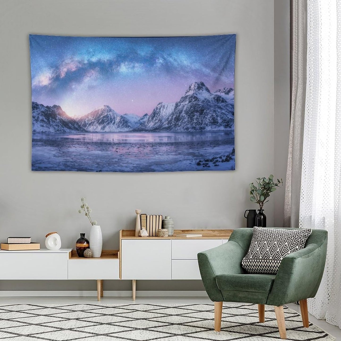 HZOHNAGO Mountain Tapestry Aurora Snow Mountain Sunset Pattern Printed Wall Tapestry Wall Hanging for Bedroom Living Room Dorm 60" W x 40" H
