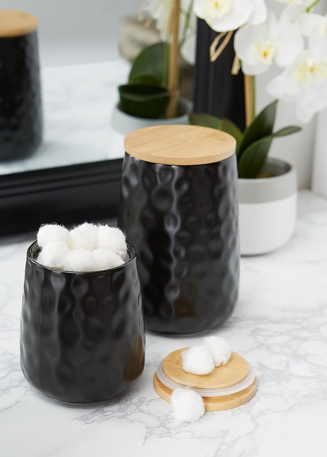 DII Kitchen Accessories Collection, Textured Matte Ceramic Canister Set, Black Dimple, 2 Piece