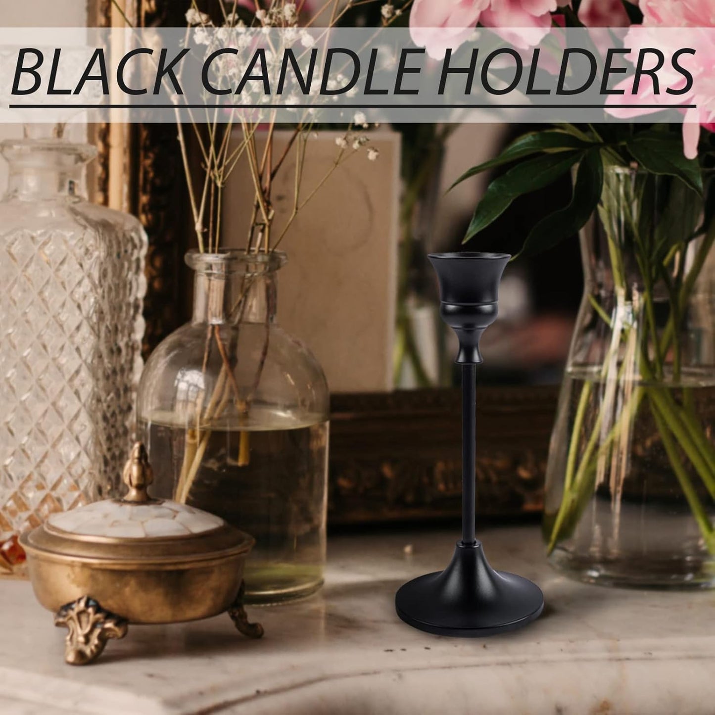 Vintage Black Candelabra Candle Holders for Fireplace & Dining