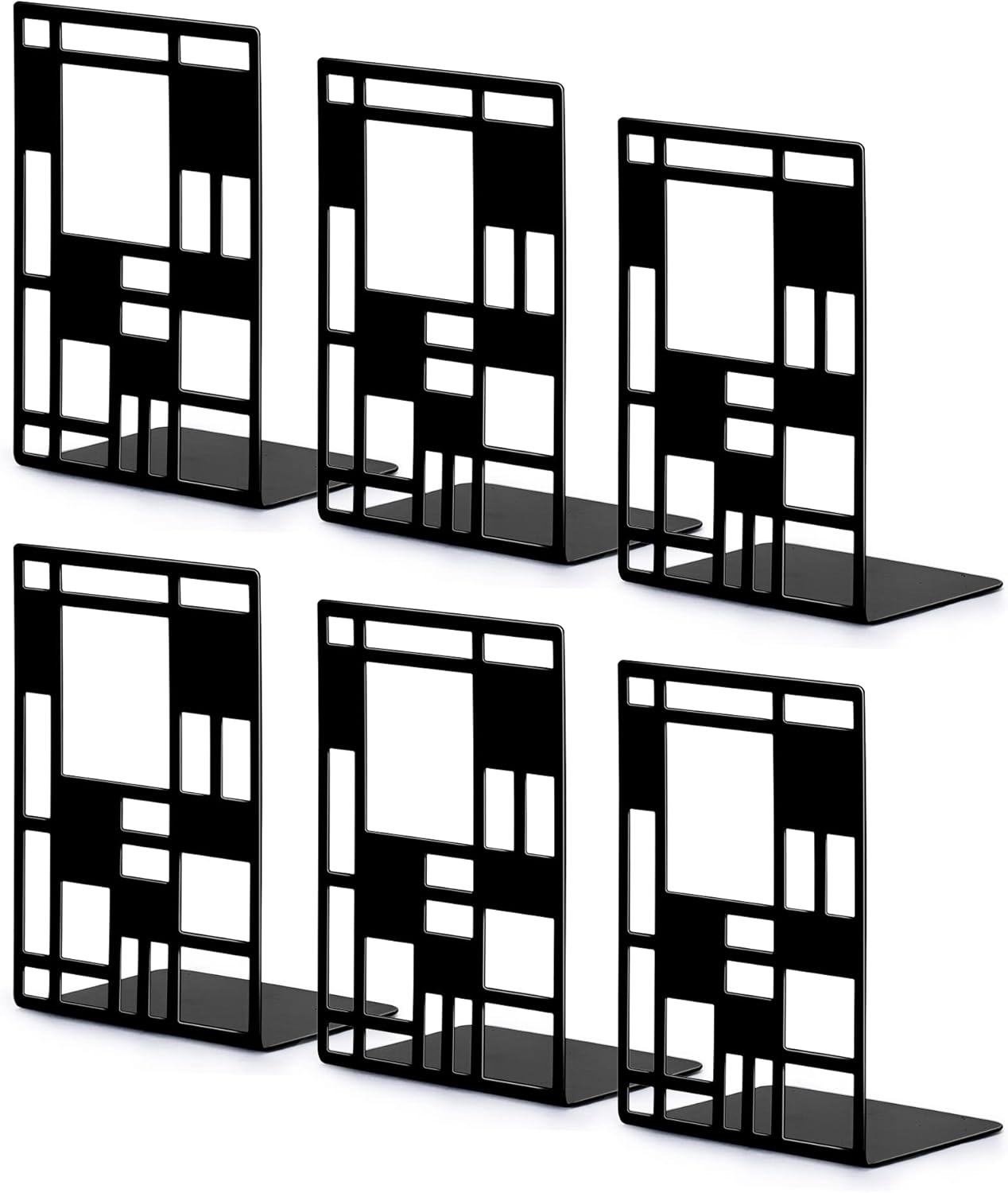 Book Ends, Bookends, Book Ends for Shelves, Bookends for Heavy Books, Book Divider Decorative Holder, Metal Heavy Duty Bookend Black 3 Pair, Abstract Art Desgin Book Stopper Supports for Office, Home