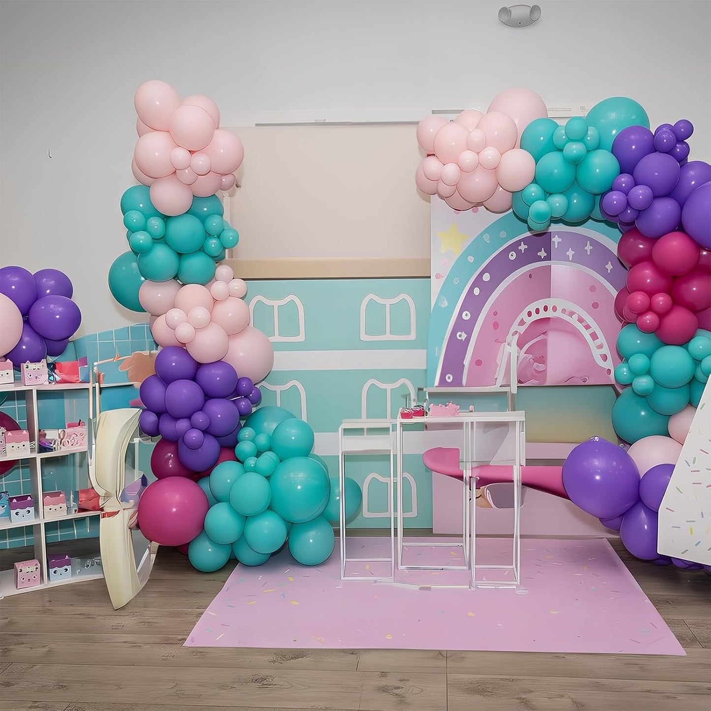 Pink Purple Blue Balloons 60 Pcs Hot Pink Light Pink Teal Purple Latex Balloon Pastel Purple Teal Pink Confetti Balloons for Kids Magic Theme Mermaid Princess Birthday Baby Shower Party Decor