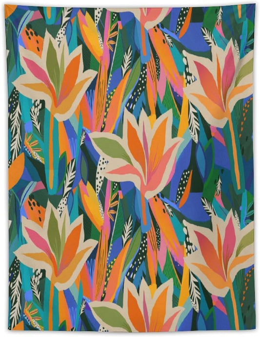 ICMOLYYENLO Boho Green Leaves Tapestry, Mid Century Abstract Tropical Palm Leaves Modern Minimalist Geometric Wall Hanging, Neutral Home Decor Art for Living Room Bedroom Dorm 60x80 Inch