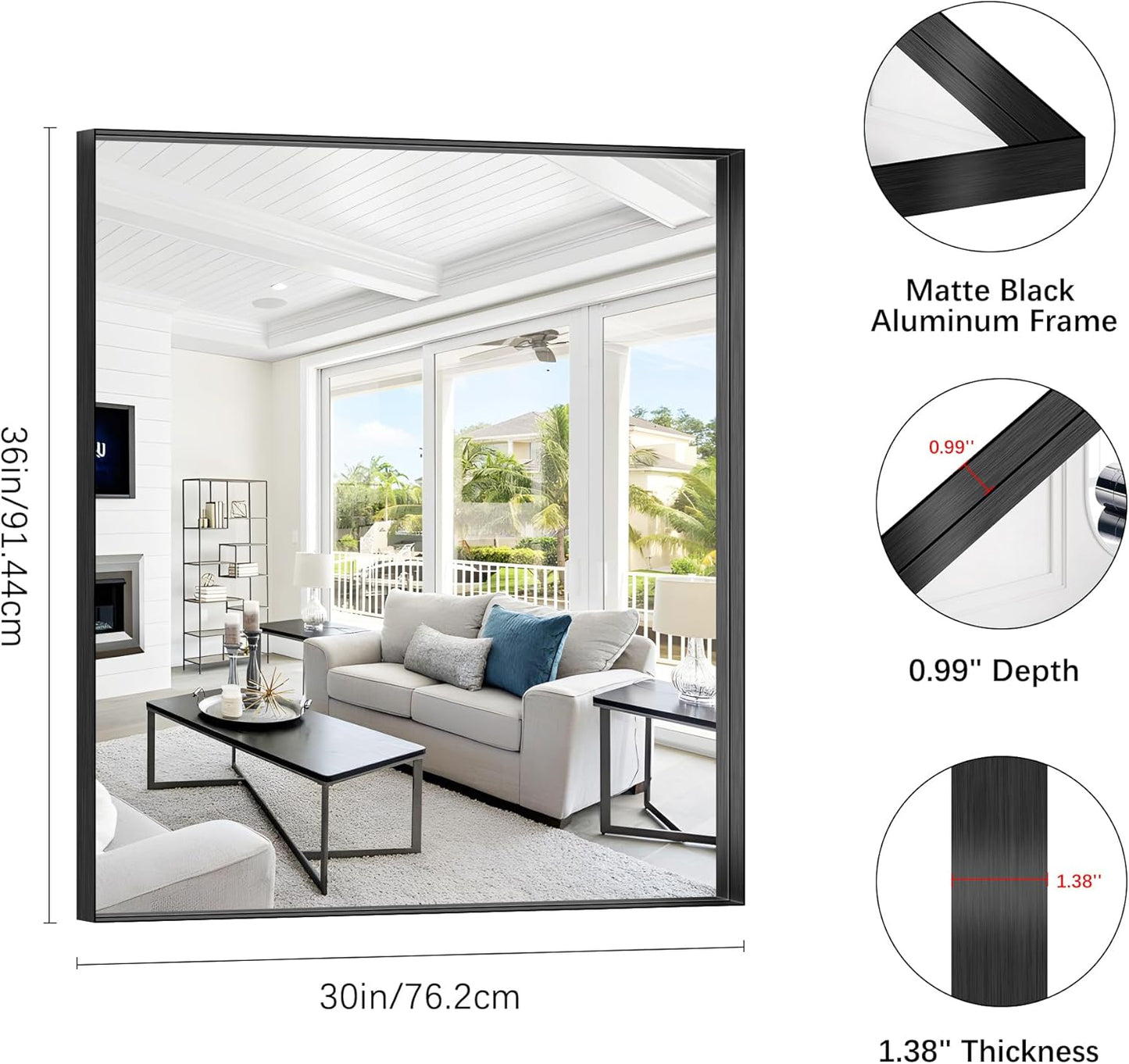 Black Bathroom Mirror, 30x36 Inch Rectangular Framed Mirror, Large Wall Mounted Bathroom Vanity Mirror Over Sink for Bedroom,Restroom, Living Room, Hangs Vertically or Horizontally