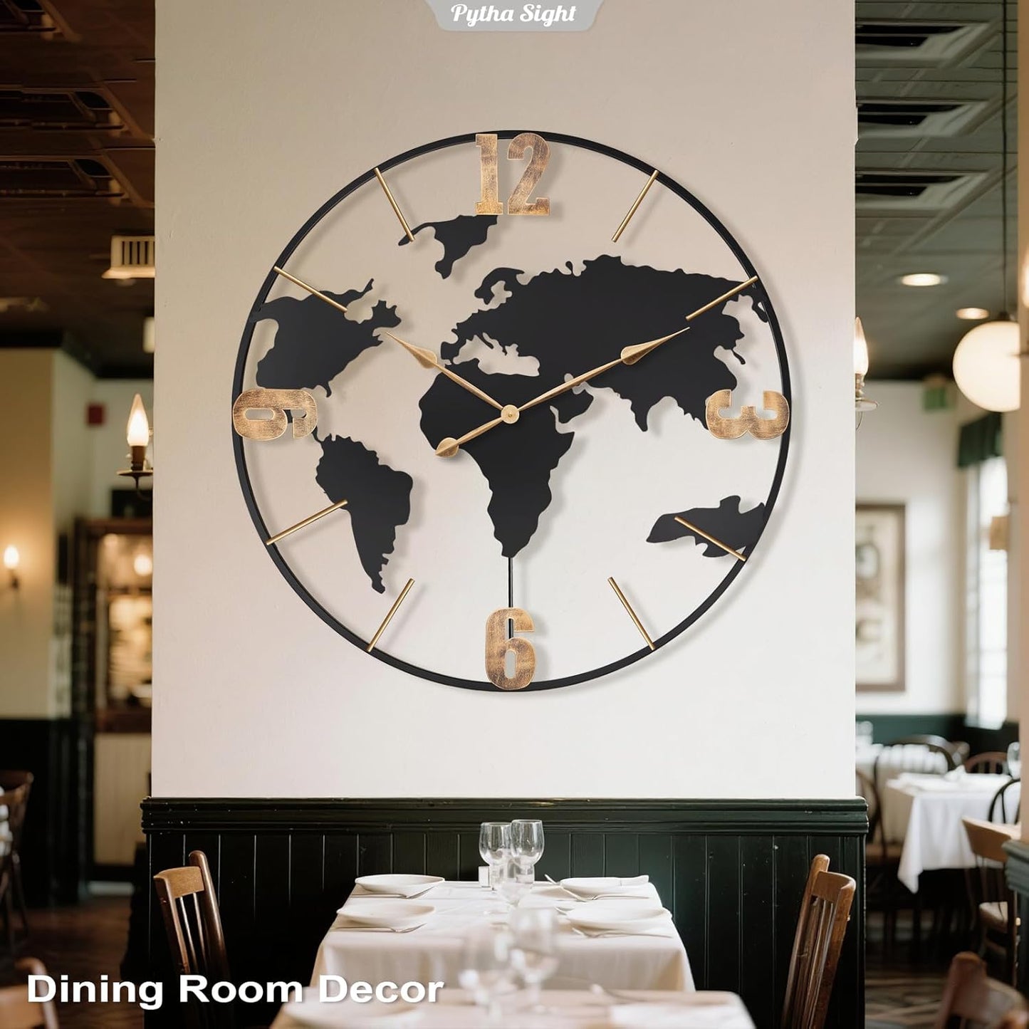 36 Inch Oversized Giant Extra Large Modern Decorative Metal World Map Wall Clock,Big Vintage Gold Arabic Numeral Wall Clocks for Living Room,Entryway,Office,Fireplace,Dining Room