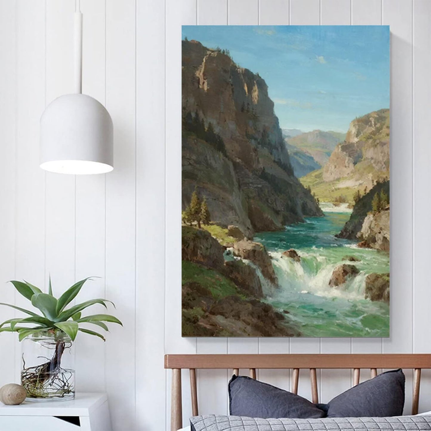 Natural mountain stream scenery poster suitable for bedroom beautiful blue sky flowing river scenery suitable for living room dormitory office