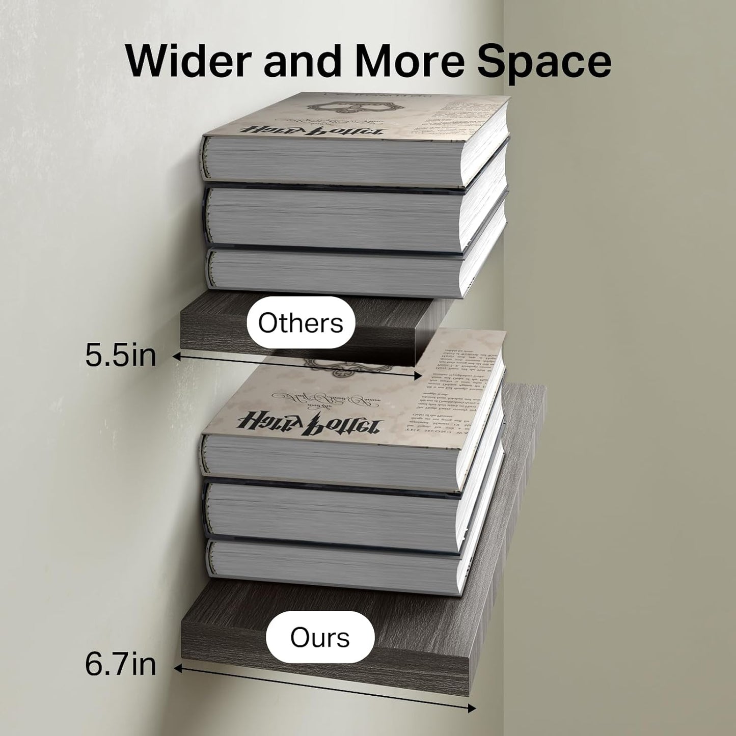 BAYKA Floating Shelves for Wall, 22.5 inches Wall Mounted Rustic Wood Shelves for Bathroom, Bedroom, Living Room, Floating Shelves for Books/Storage/Decor (Grey,Set of 3)