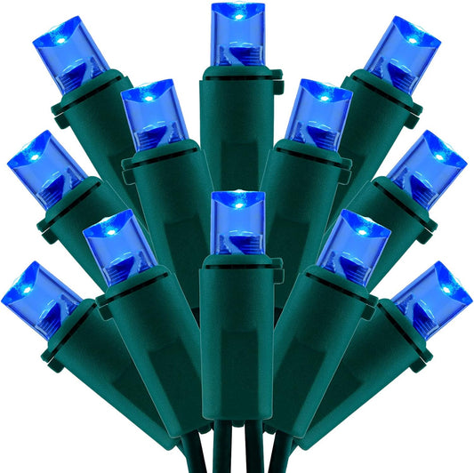 200 Count Blue Wide Angle LED Christmas Lights, 66 ft Green Wire UL Certified Commercial Grade 5mm Holiday String Light Set (Blue)