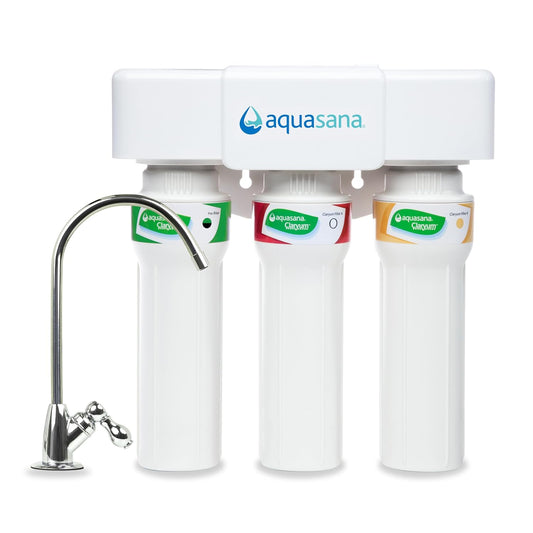 Aquasana Under Sink Water Filter System - Reduces PFAS, Lead, & Chlorine in Drinking Water - Under Counter Claryum Filtration for Kitchen - 3-Stage Max Flow - Chrome Faucet - AQ-5300+.56