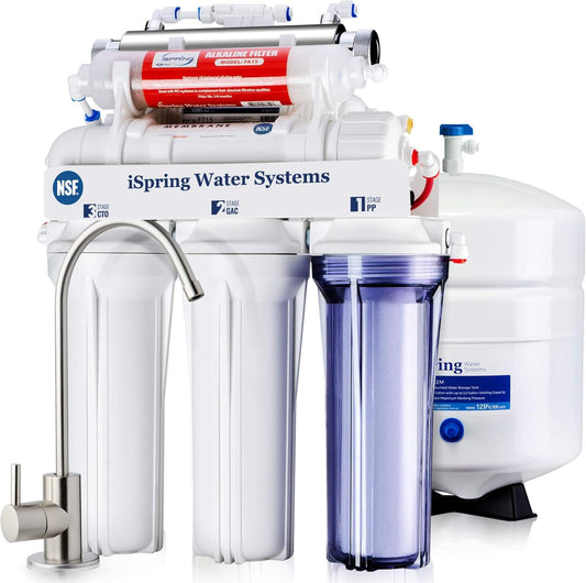iSpring RCC7AK-UV, NSF Certified, 7-Stage Under Sink Reverse Osmosis Water Filtration System with Alkaline Remineralization and UV Filter, Patented Top-Mounted Faucet Design for Easy Installation
