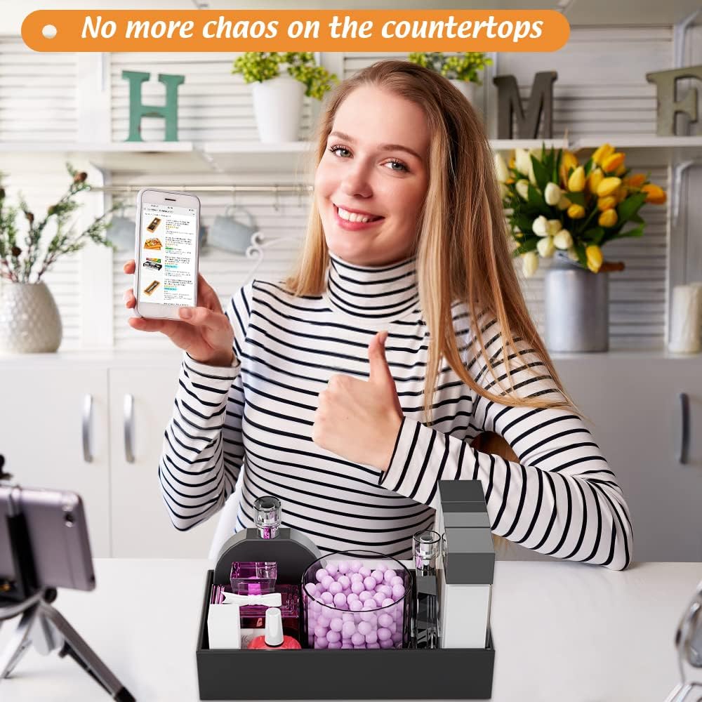 Black Bamboo Drawer Organizer - Silverware&Utensil Holder Organizer for Kitchen Drawers, Multi-Use Drawer Dividers Boxes for Bathroom Counter，Cabinet, Garage, Office Desk, Makeup, Jewelry (12*6*2.5)