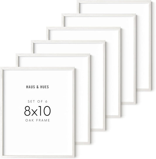 HAUS AND HUES White Oak 8x10 Picture Frame Set - Set of 6 8x10 Picture Frame Wood, White 8x10 Picture Frame Set of 6, Wooden Picture Frames 8x10, 6 8x10 Picture Frames for Wall (White Oak Frame)