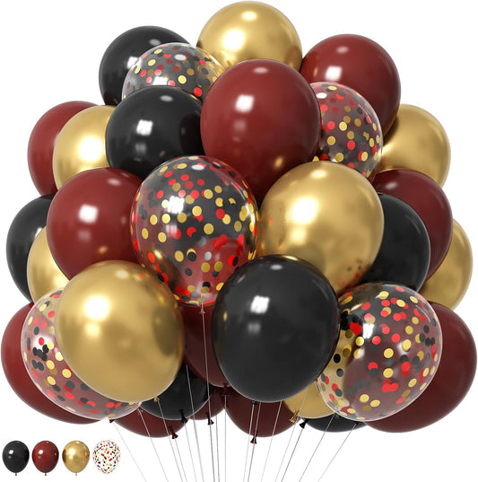 Black Burgundy Gold Balloons 12 Inch Burgundy Maroon Red Black Metallic Gold Latex Confetti Balloon for Kids Graduation Birthday Baby Shower Party Decoration
