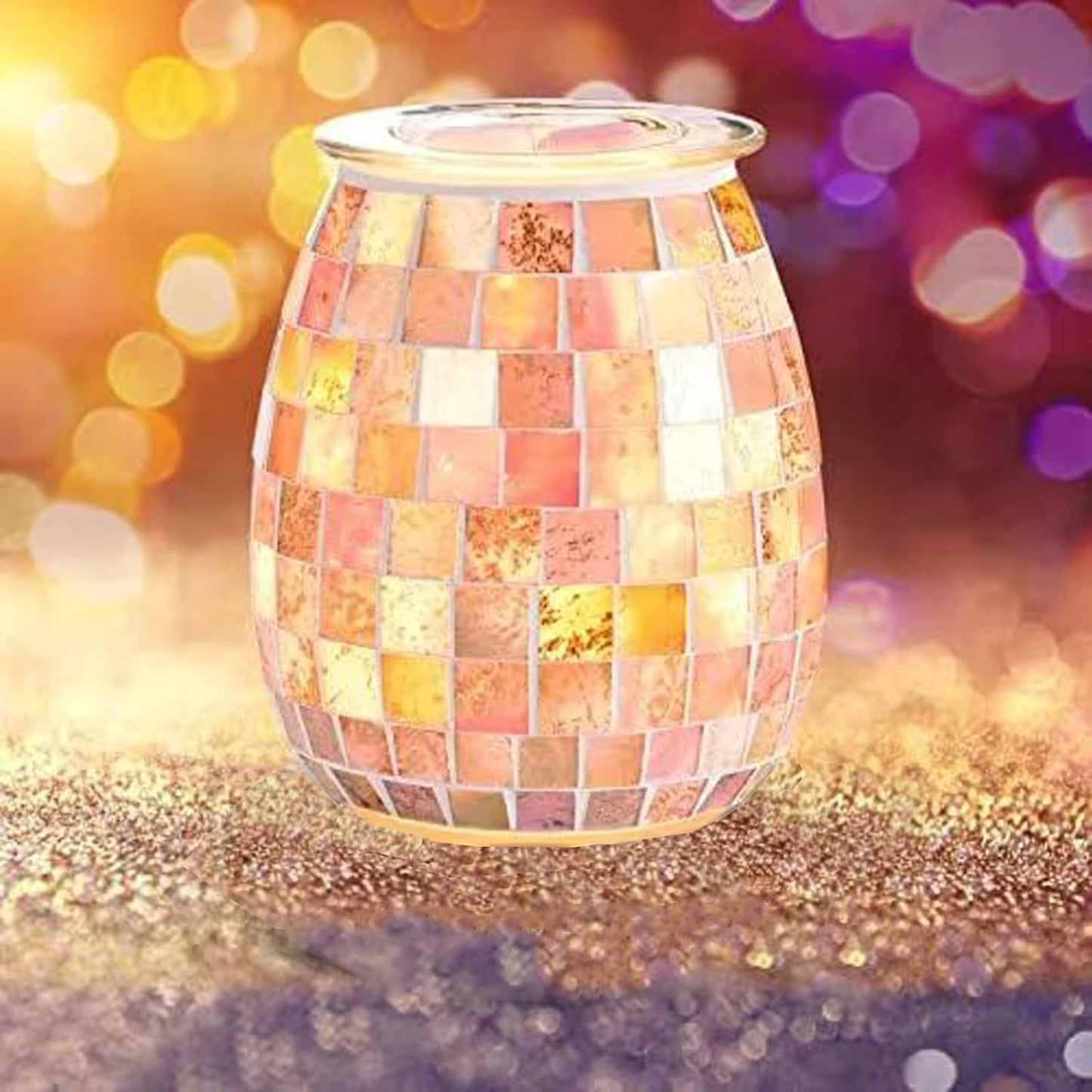 Dicimi Glass Wax melt Heater, Mosaic Electric Fuel Burner, Candle Wax melt Romantic Fragrance Heater Essential Oil Burner, Suitable for Gifts, Home Decoration（Platinum Cube）