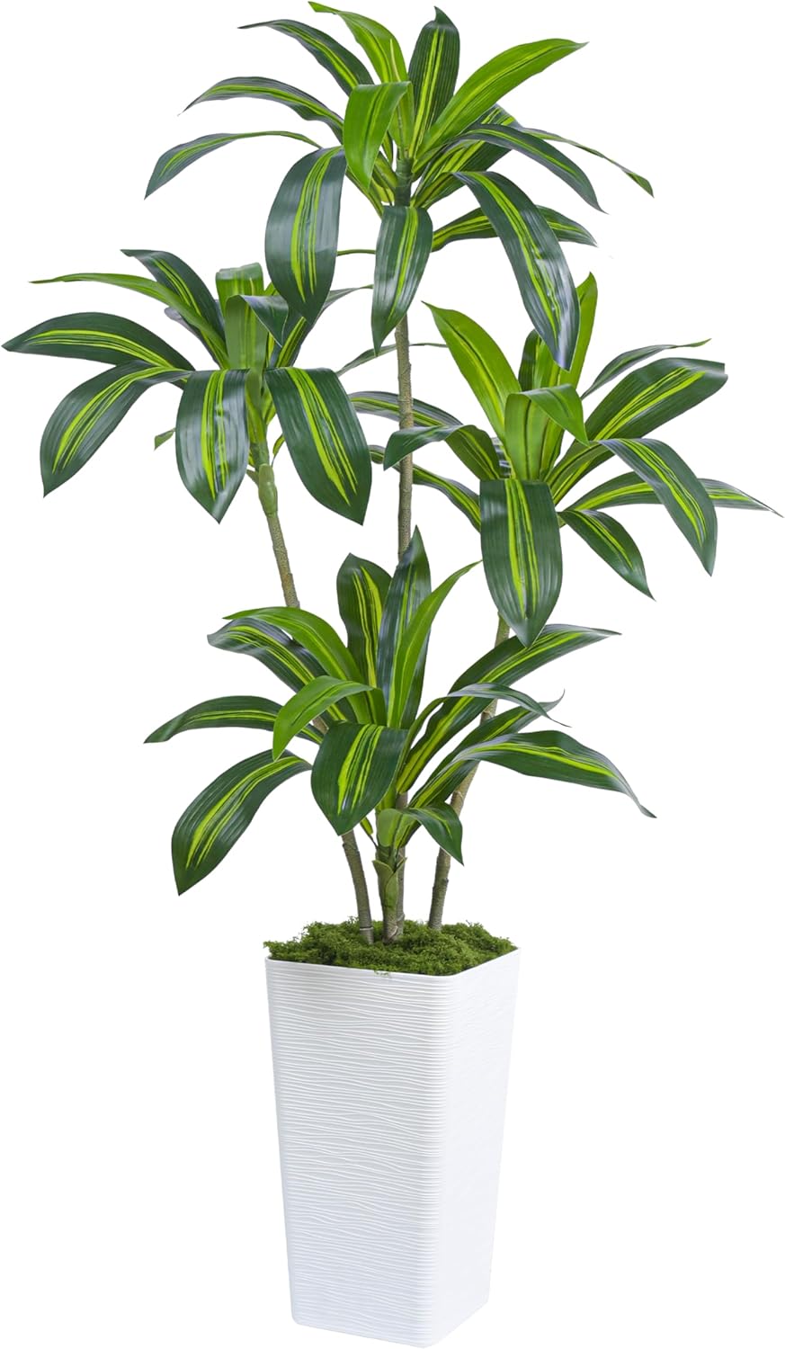 Artificial Dracaena Tree Artificial Silk Tree Faux Tree Fake Tropical Yucca Floor Plant with White Tall Planter (1, White Tall Planter, 5FT)