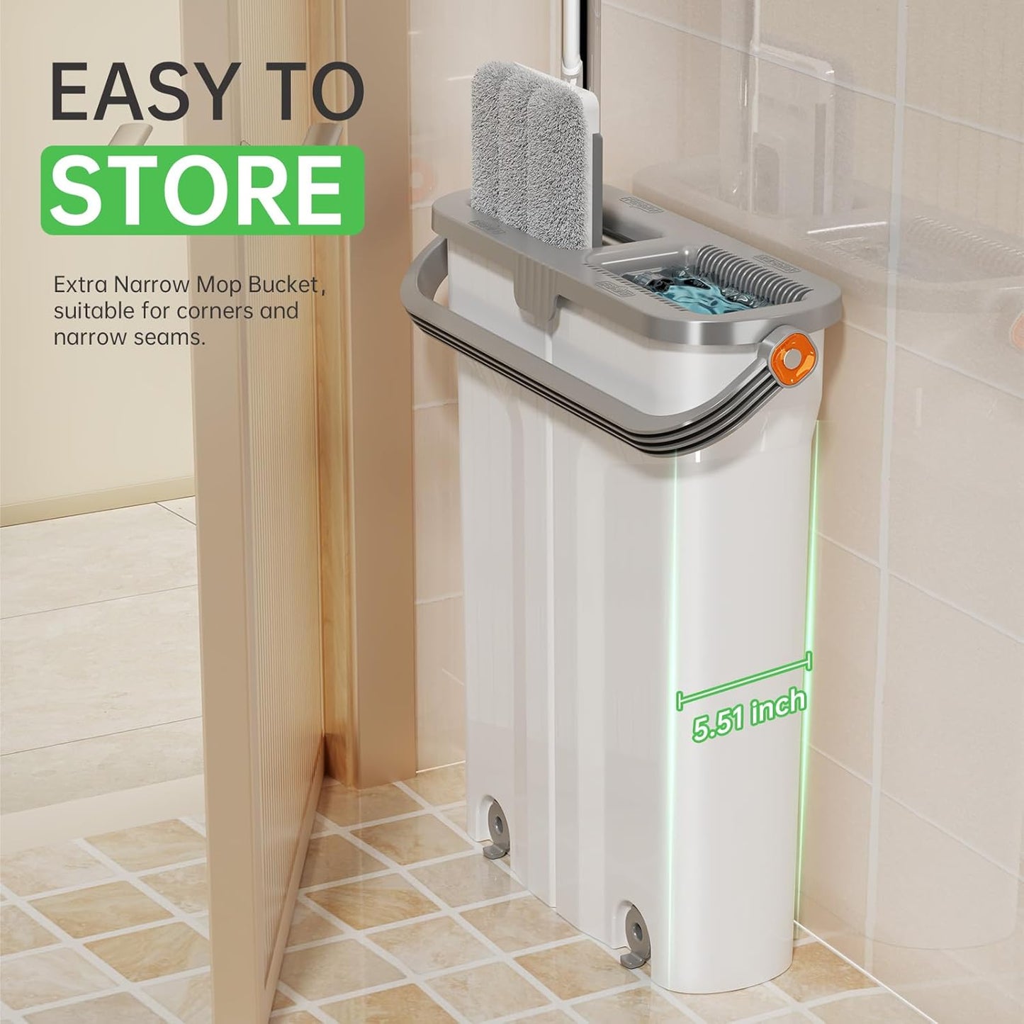 Mop and Bucket Set with Wringer Flat Mop Bucket System for Home Floor Cleaning,6 Reusable Microfiber Pads,Extended Stainless Steel Handle,Ideal for Hardwood,Wood,Laminate Floors,and Bathroom Mop