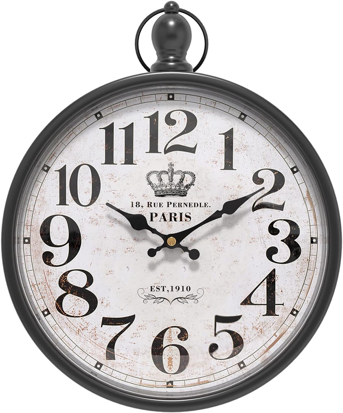 Menterry Retro Round Wall Clock. Black Vintage Antique Style Decor Wall Clocks for Kitchen,Farmhouse,Bedroom,Bathroom,Office, (11.8" H x 9.3" W)