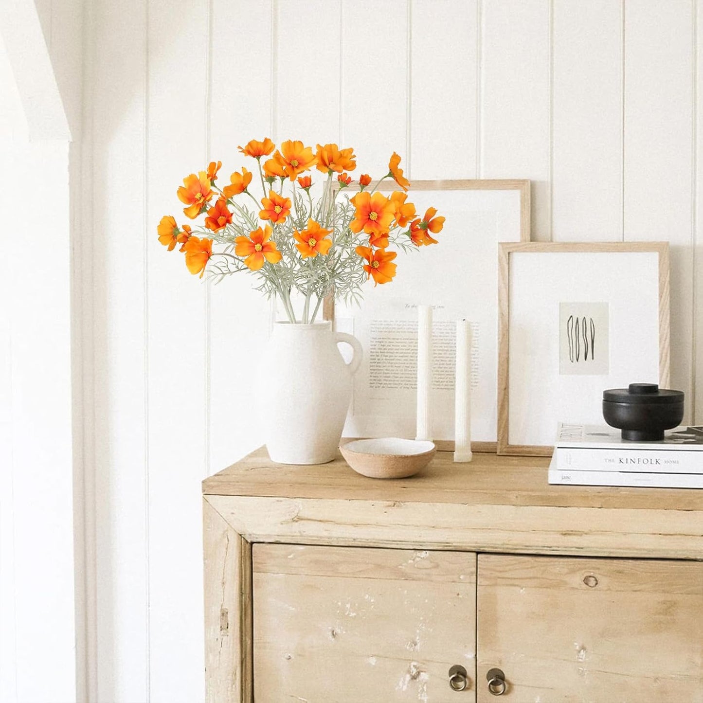 IPOPU Orange Silk Flowers Artificial Daisies 5PCS Cosmos Artificial Flowers Fake Wildflowers Daisy Flowers with Stems for Home Decor Indoor Floral Arrangements Centerpiece (Orange)