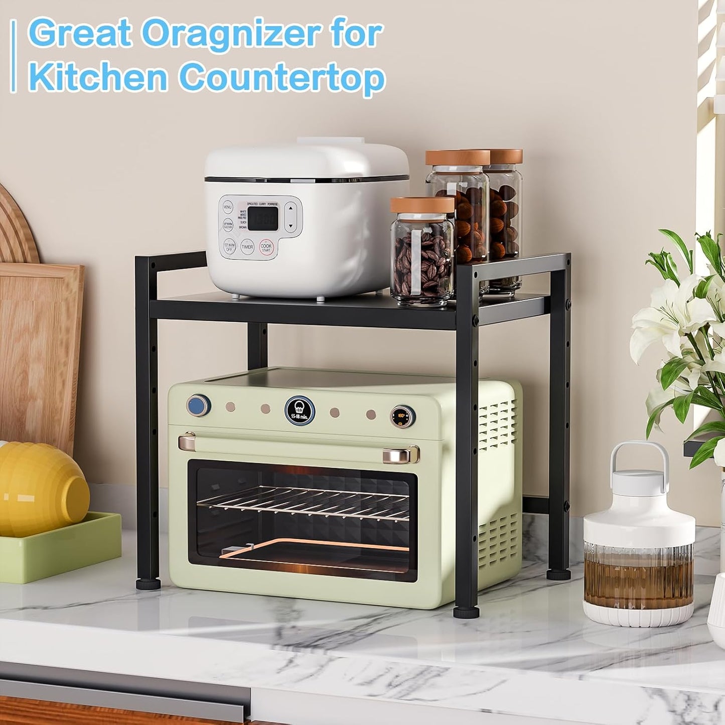 17.3 Inches Metal Storage Shelves,150LBS Heavy Duty Shelving Units and Storage For Small Appliance,Adjustable Utility Storage and Organization Shelf Rack For Kitchen Cabinet Closet Under Sink Pantry