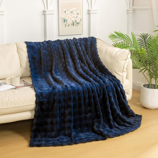 YUSOKI Luxury 3D Bubble Throw Blanket 2lb,All Ages,Home Decoration, (Navy,50 * 60inches)