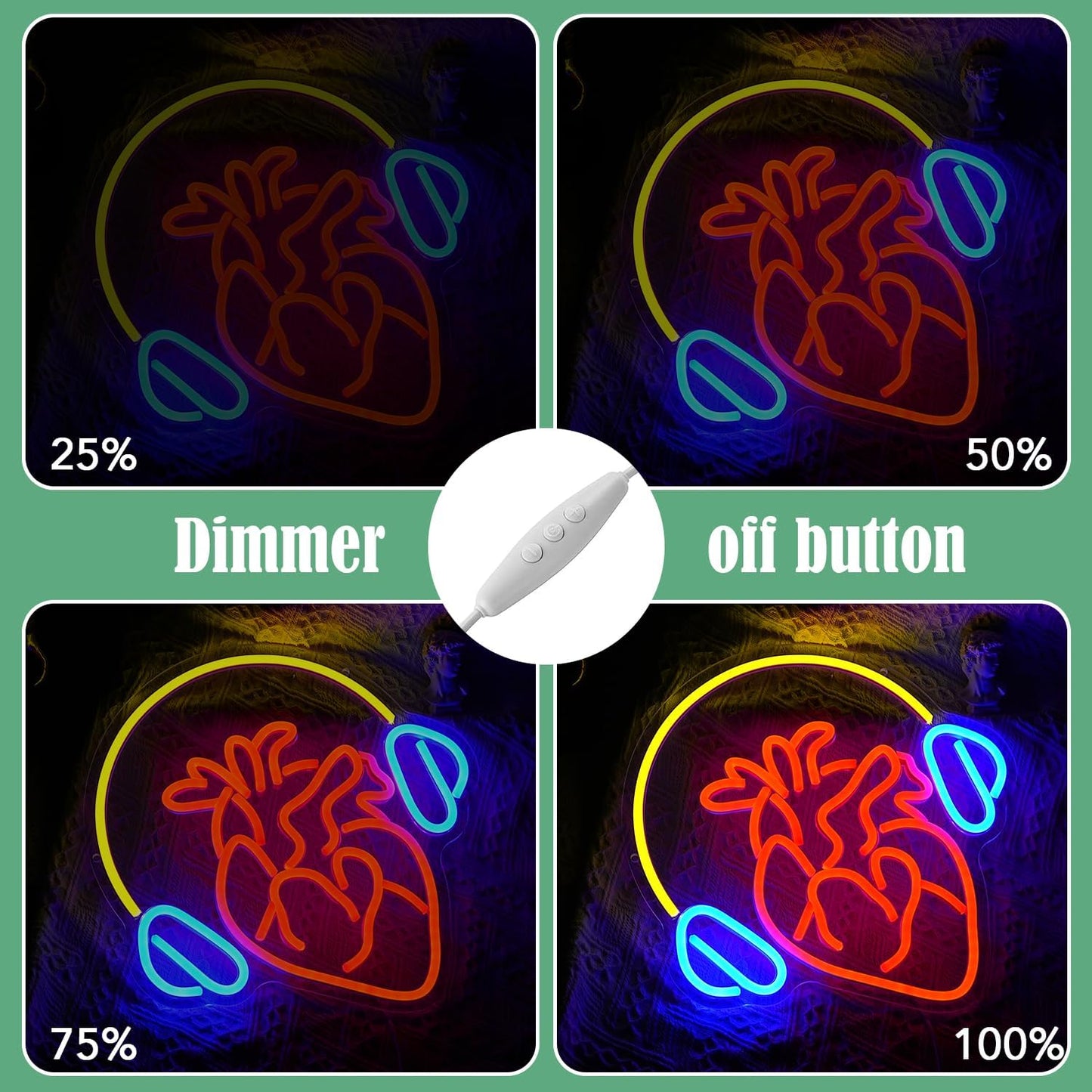 Heart With Headphone Neon Sign USB Power Music Heart Neon Light Dimmable Music Lover Led Art Sign Wall Decor for Bedroom Bar Party Studio Unique Gift for Music Enthusiasts
