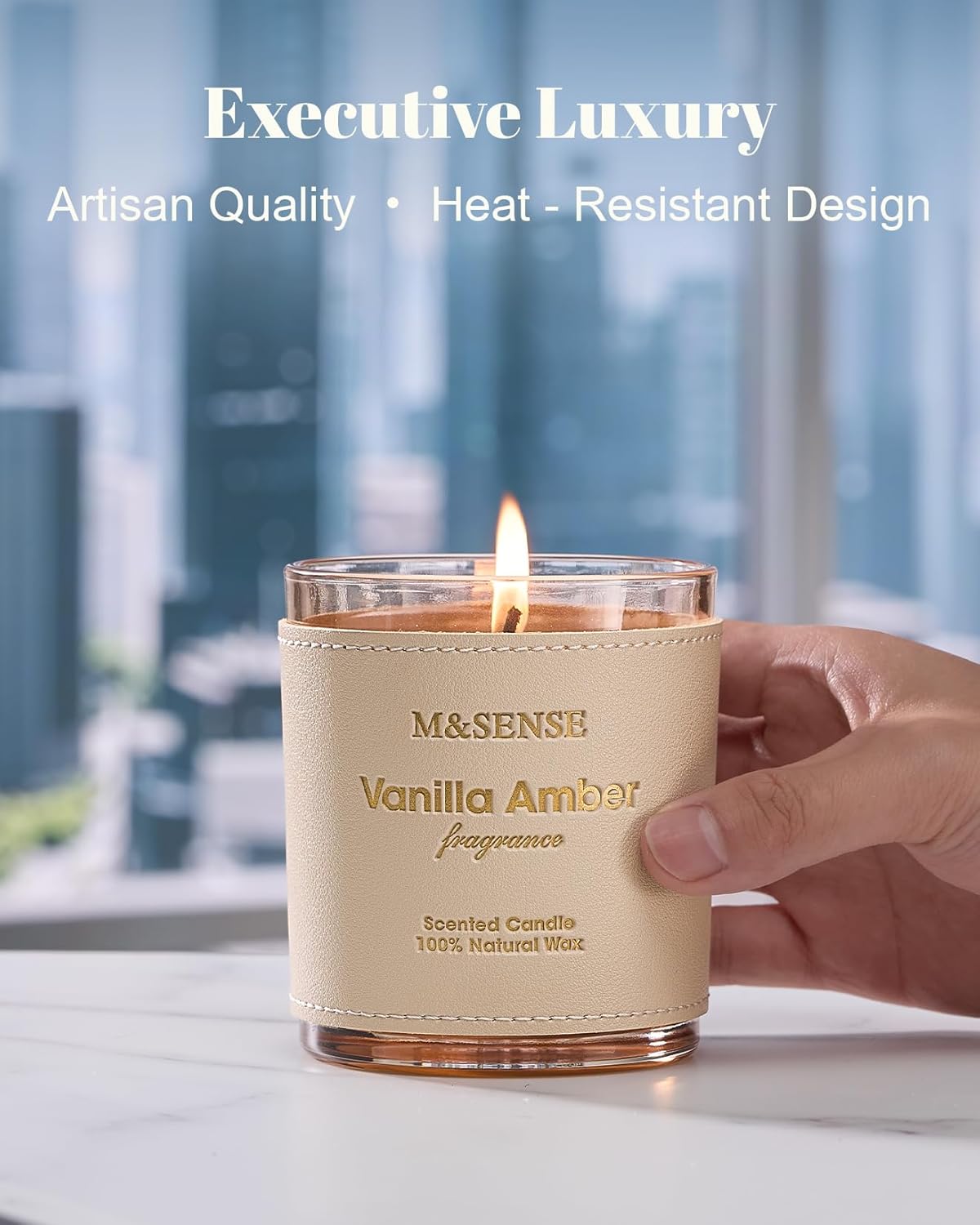 M&SENSE Vanilla Amber Scented Candles-Vegan Soy Wax, Floral Naturally Scented, No Toxin 10oz 42-Hour Long Burning Time, Cozy Relaxing Calming Candle for Bathtub & Sleep, Housewarming Gift