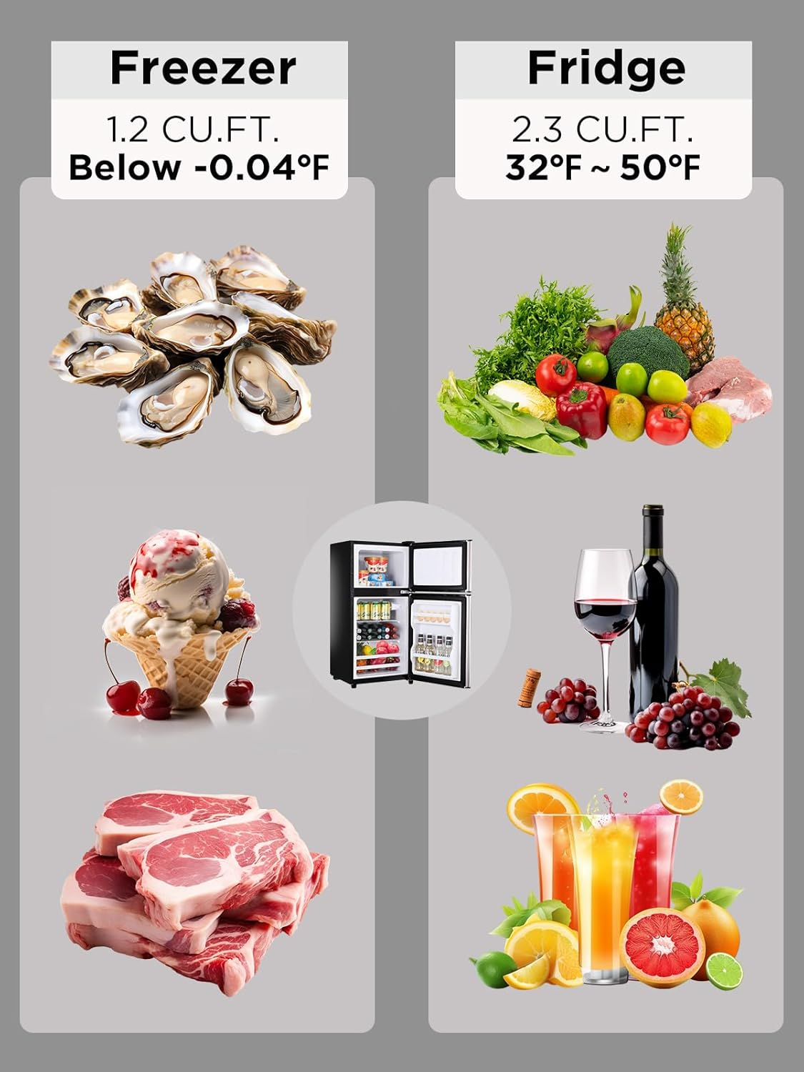 Compact Refrigerator with Freezer, 3.5 cu ft Countertop Mini Fridge with Adjustable Mechanical Thermostat, Retro Compact Fridge for Office, Bedroom, Dorm or Cabin, Silver