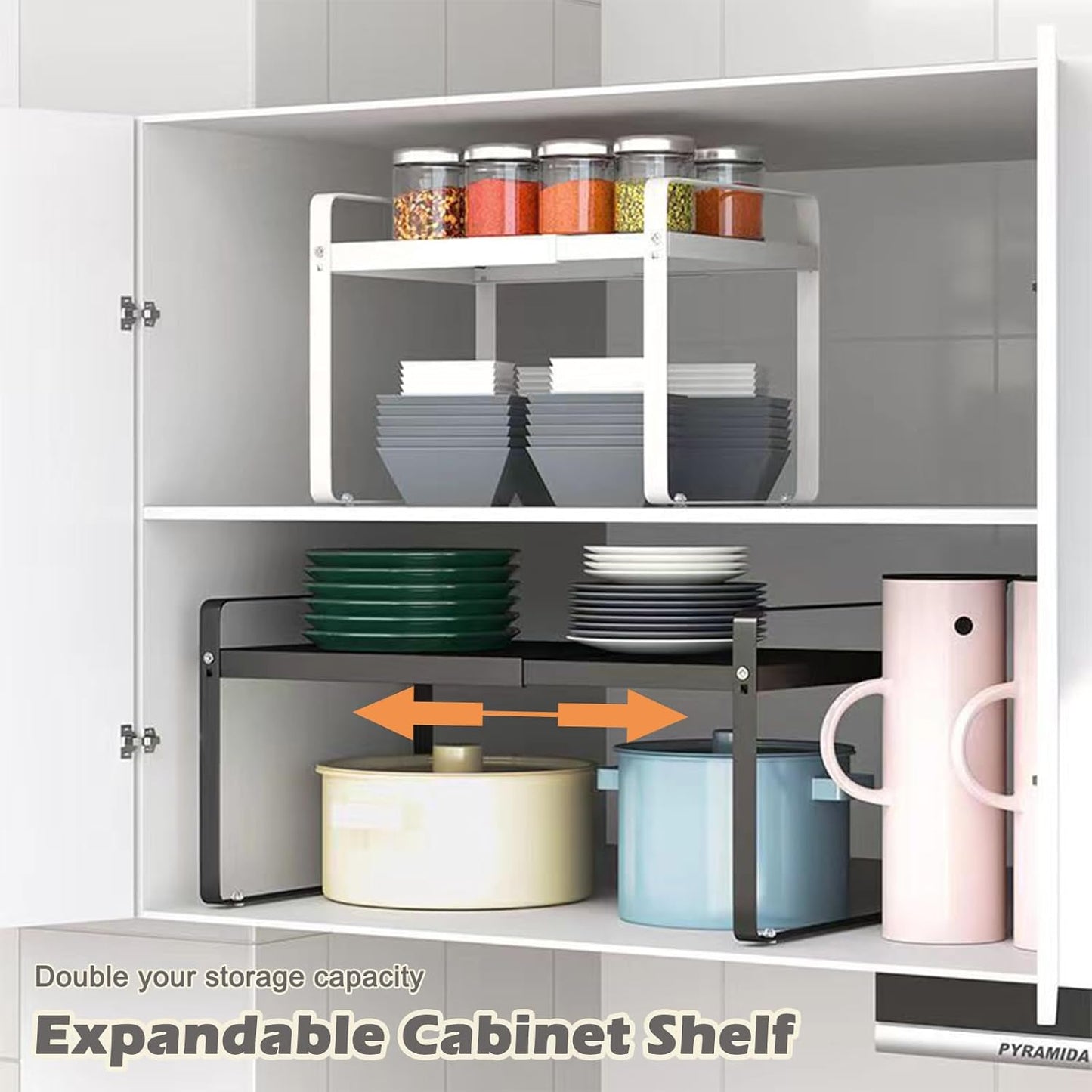 Aertiavty 3 Pack Expandable Cabinet Shelf Organizer Kitchen Shelf Riser Stackable Pantry Shelves Kitchen Organizers and Storage Metal Spice Rack Countertop Organizer Cupboard Adjustable Shelfs