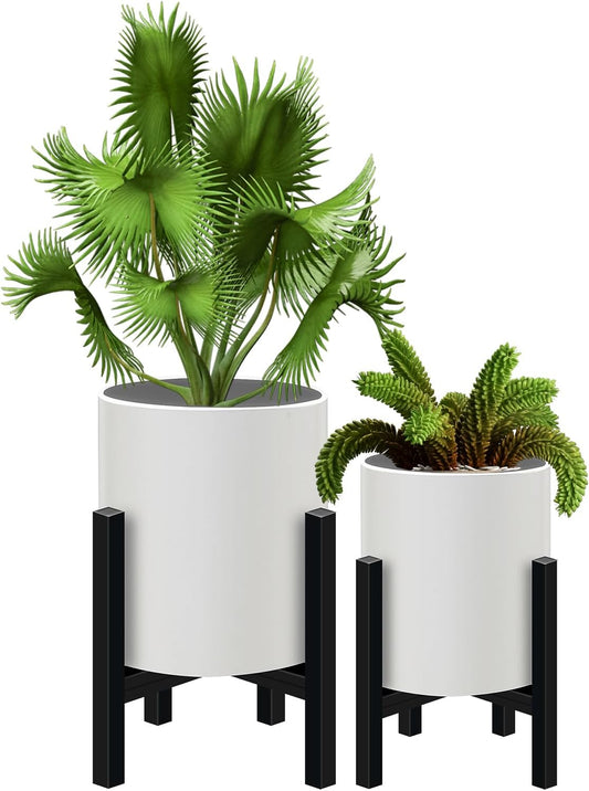 Plant Pot with Stands Set of 2, Mid Century Planters for Indoor Plants Modern Decorative Flower Pots for Balcony, Office, Living Room or Garden with Drainage Plug, 12 inch & 10 inch