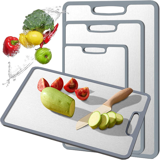 Titanium Cutting Board Double-sided non-slip silicone edging Pure Titanium Cutting Boards for Kitchen - Double-Sided Food-Grade Chopping Board Non-Stick Durable and easy to clean (3-Piece S/M/L)