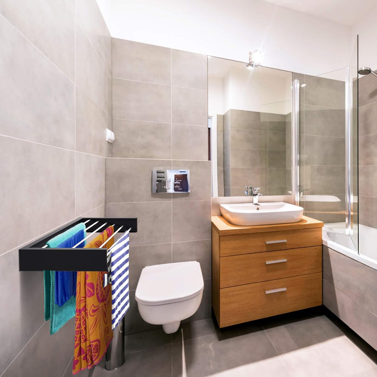 Step Up Laundry Drying Rack (28-INCH Industrial Gray), Wall Mounted, Retractable Clothes Drying Rack, 40lbs Capacity, 11.6 Linear Ft, with Wall Template and Long Screwdriver Bit