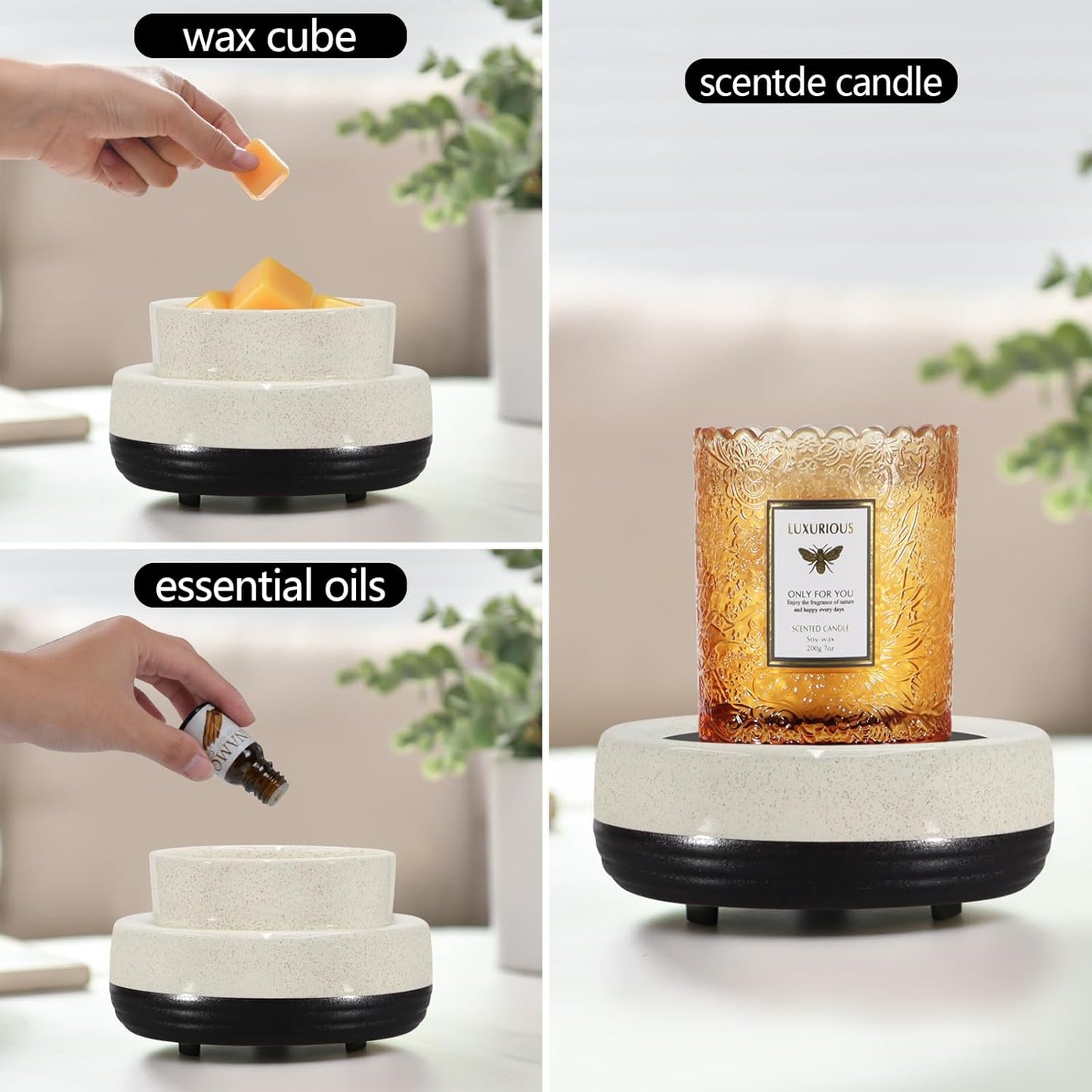 Wax Melts Warmer, Ceramic Candle Melter Melting Wax 3-in-1 Oil Burner Electric Fits Yankee Large Jar, Scented Candle Holder for Home Decor Gifts for Mom Grandma Women Girls