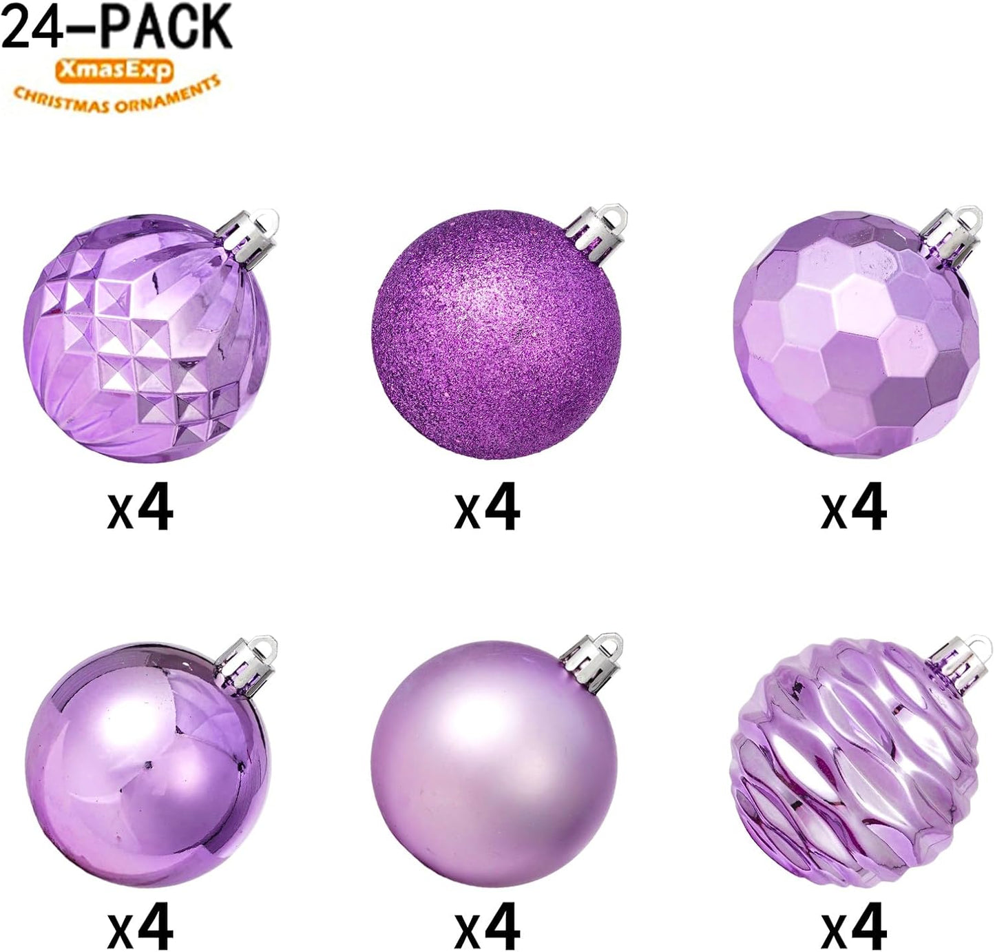 XmasExp 24ct Christmas Ball Ornaments Shatterproof Xmas Tree Hanging Balls Decorations Perfect for Halloween Decorations Holiday Wedding Christmas Decor(2.36"/60mm, Light Purple)