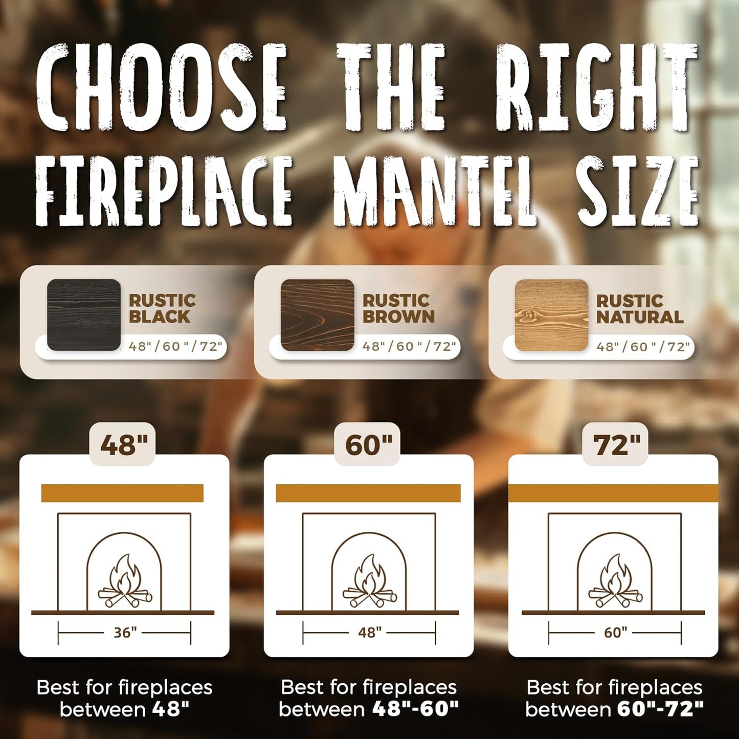 60x8x5 Fireplace Mantel - Handcrafted Hollow Rustic Solid Wood Wall Mounted Floating Shelf with Invisible Heavy Duty Wood Bracket (Weathered Black)